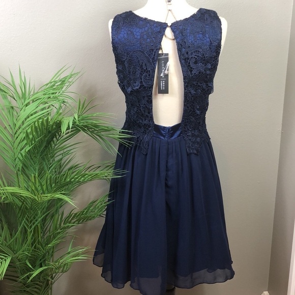 The London Company Dress Midi Navy Lace Evening 8 - Picture 3 of 11